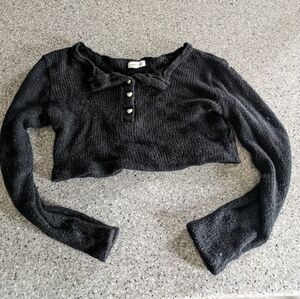 Womens cropped heart-button long sleeve sweater